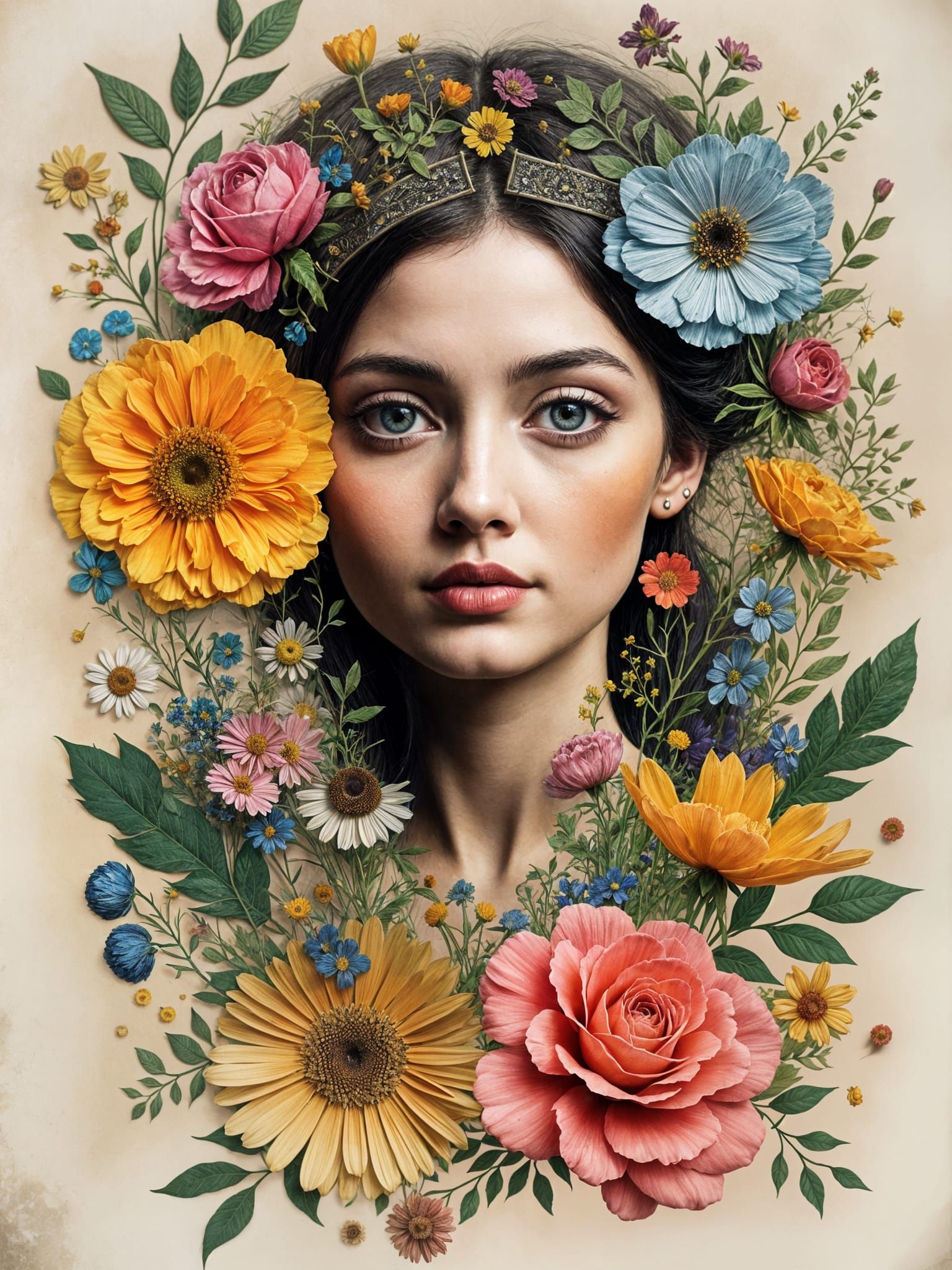 Young Woman Collage Portrait in Mixed Media