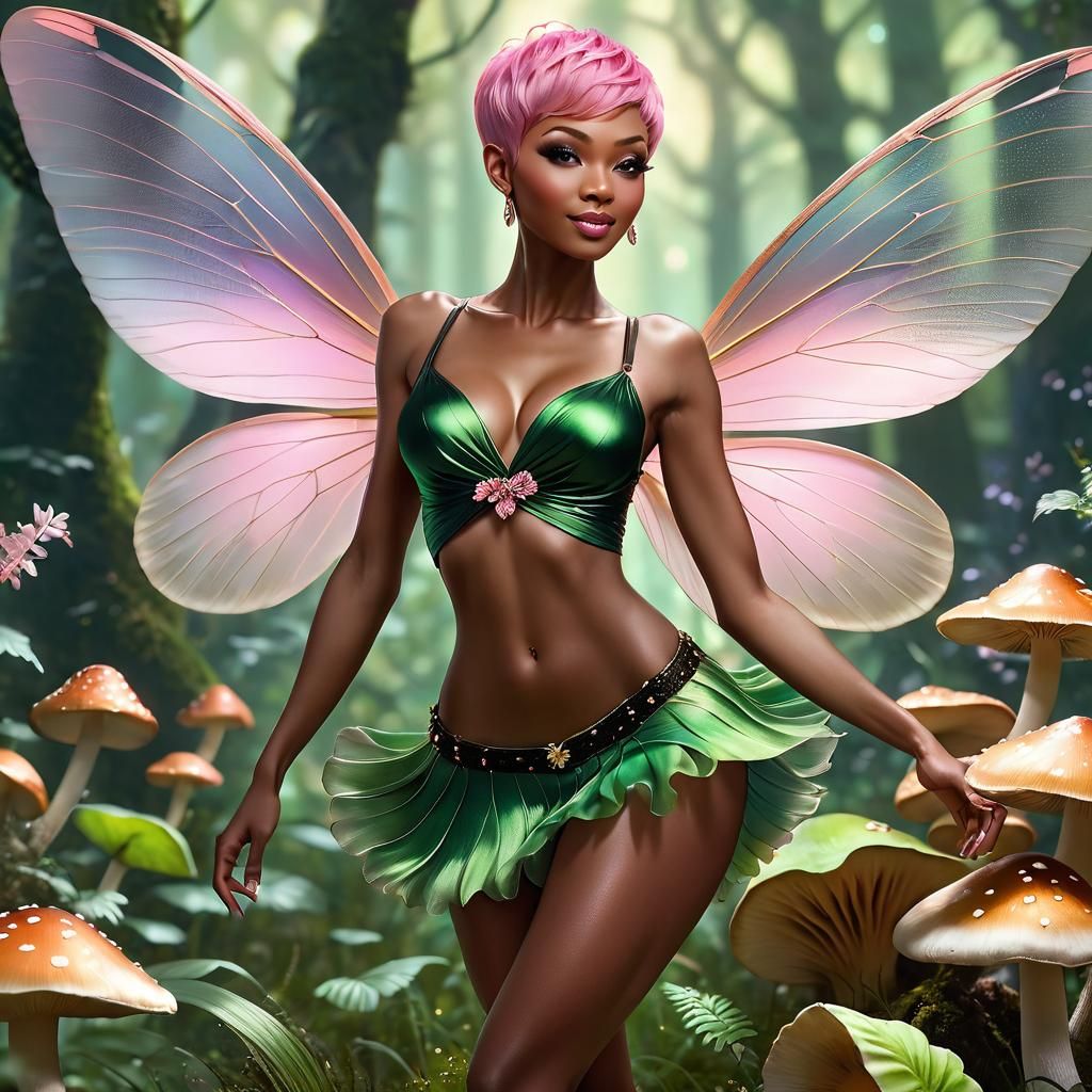 Cute Fairy Dancing on Mushroom in Digital Art
