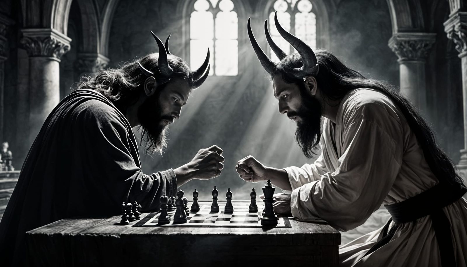 Surreal Chess Match between Angelic and Diabolical Forces in...