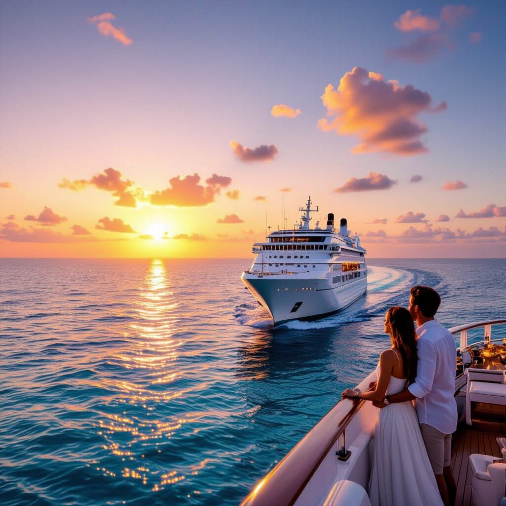 Luxury Cruise Ship at Golden Hour in Cinematic Style