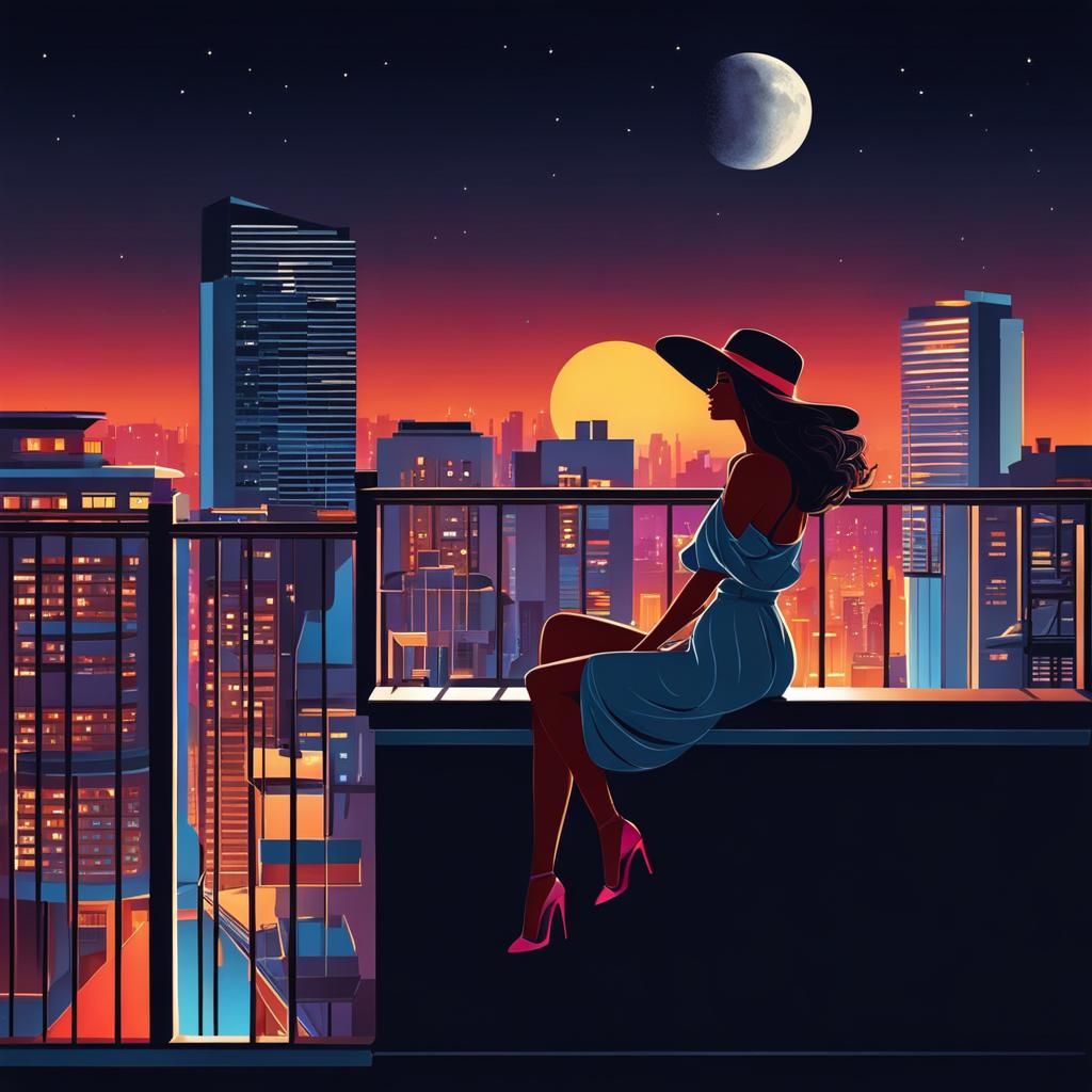 Woman Relaxing on Balcony in Cel Shading Style