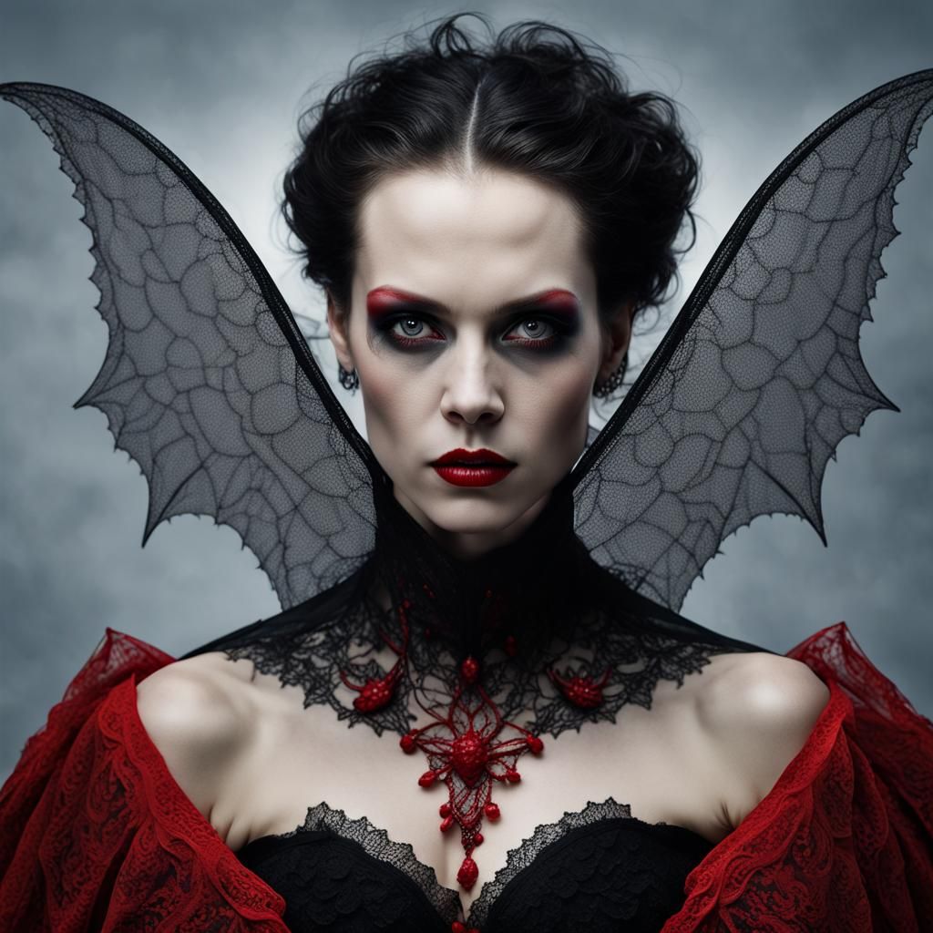 Demonic Vampire Portrait with Lace Wings