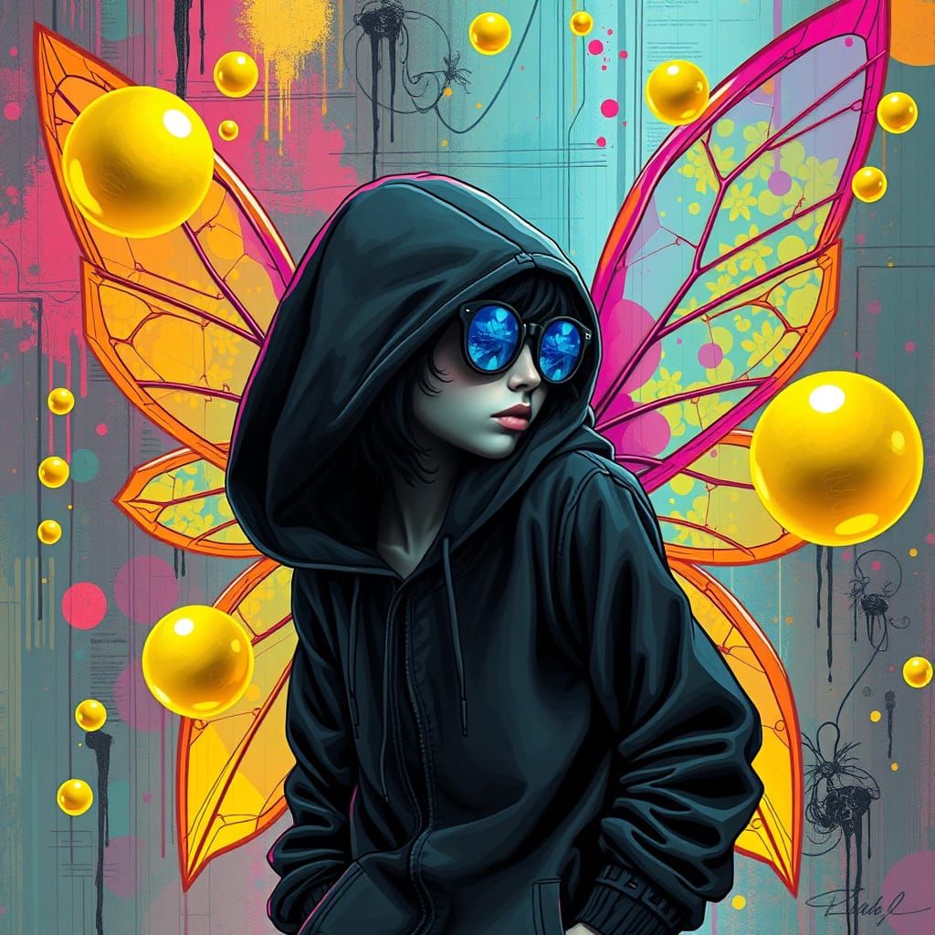 Psychedelic Fairy in Black Hoodie