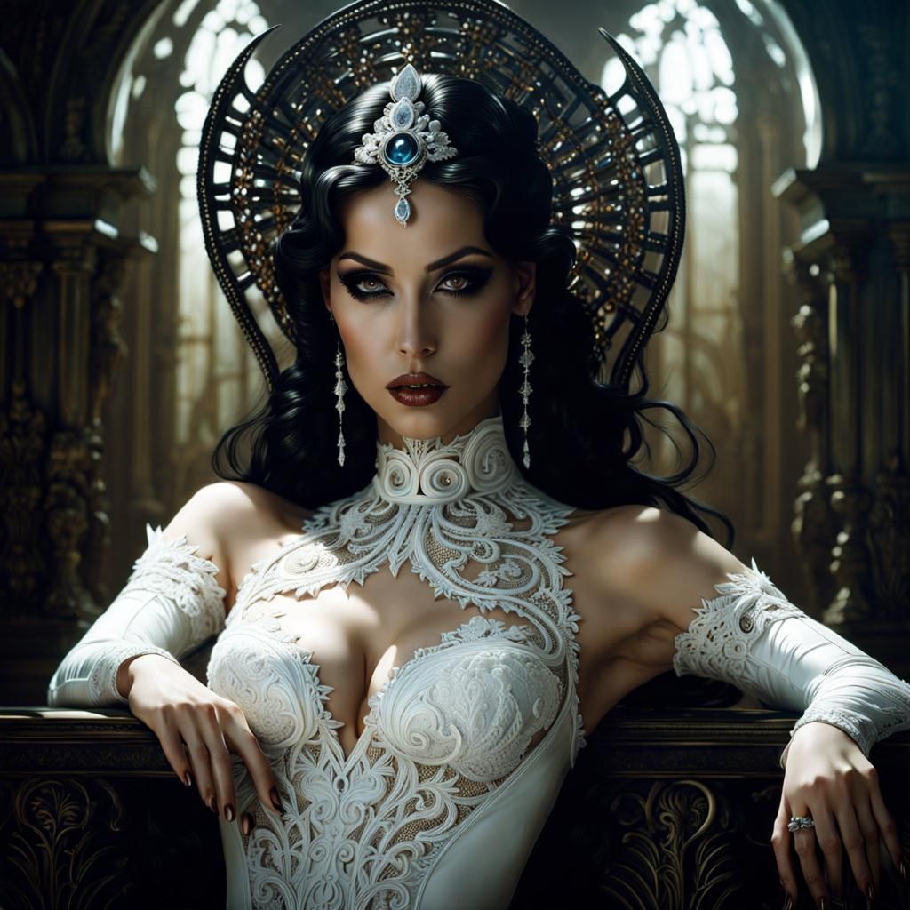 Gothic Portrait of Woman in Lace Lingerie