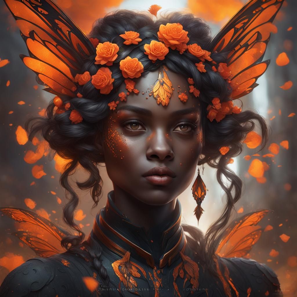 Hyperdetailed Portrait of Black and Orange Fairy