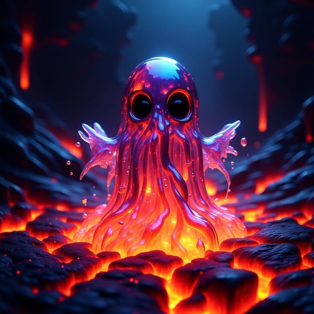 Ethereal Lava Ghost Emerging from Molten Portal