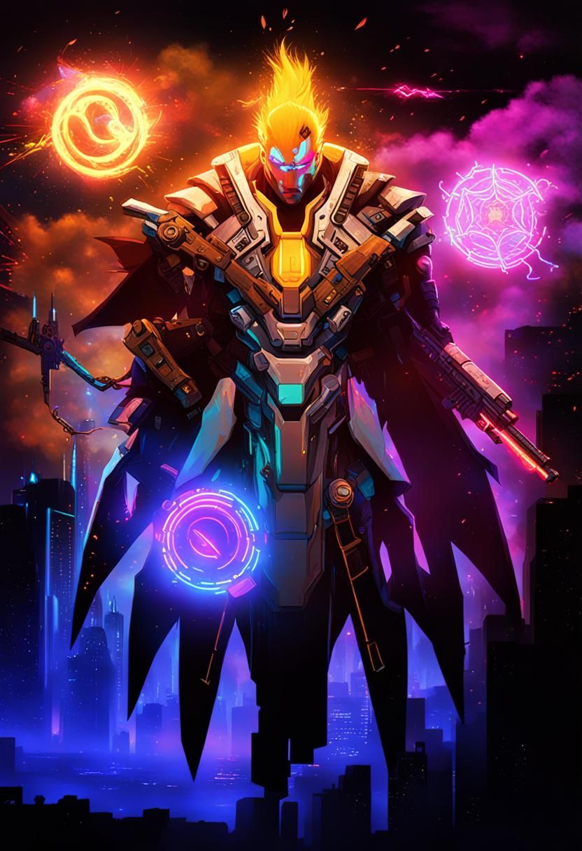 Cyberpunk Invoker in Neon City 2099