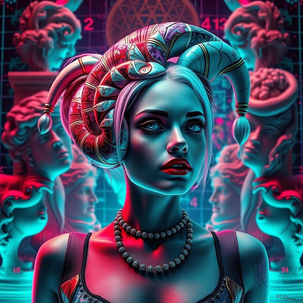 Psychedelic Harley Quinn with Nautilus Shell Headpiece