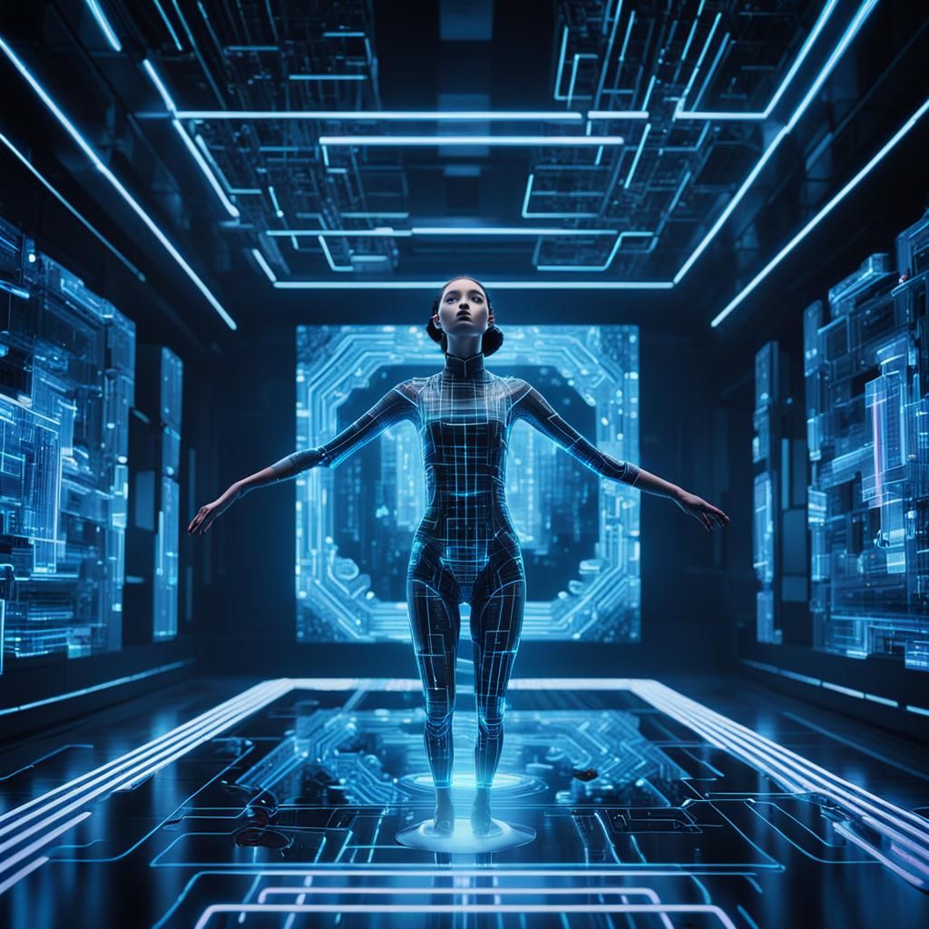 Cyberpunk Hologram in a Futuristic Laboratory
