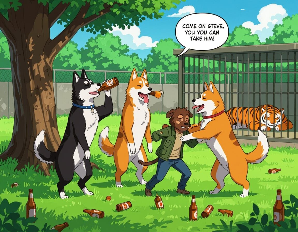 Anime Dogs at the Zoo, Hyper-Realism Style