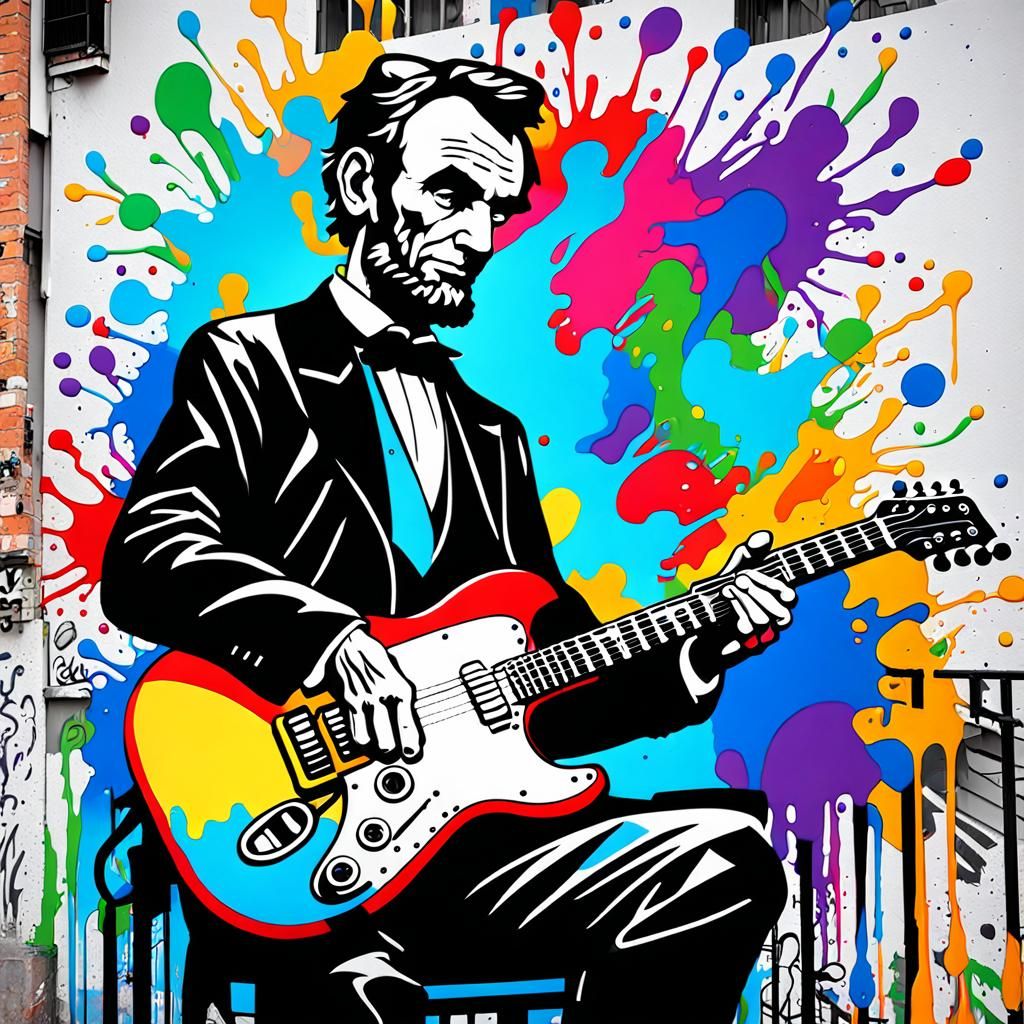 Abraham Lincoln playing electric guitar.