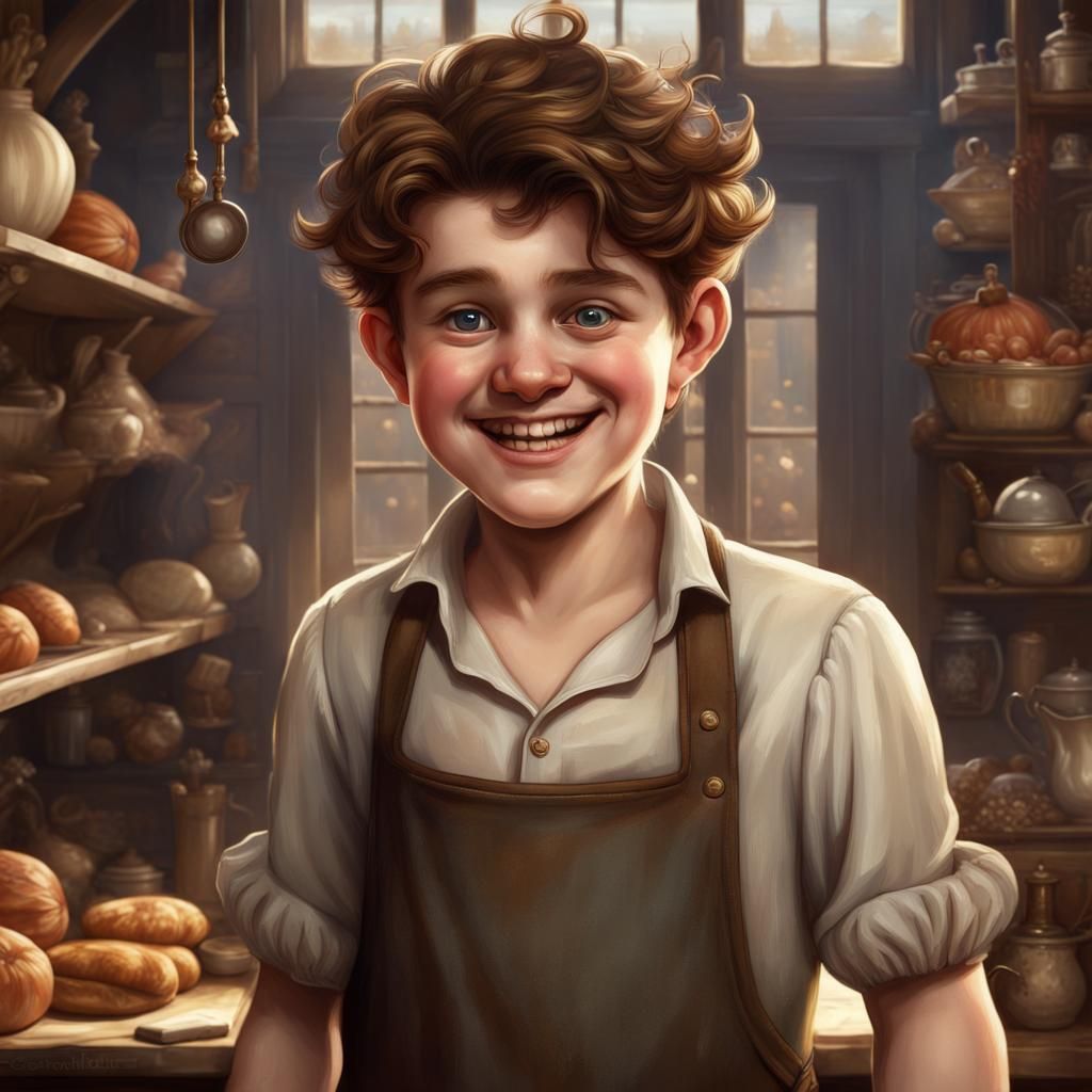 Cheerful Victorian Boy Baker in Detailed Digital Art