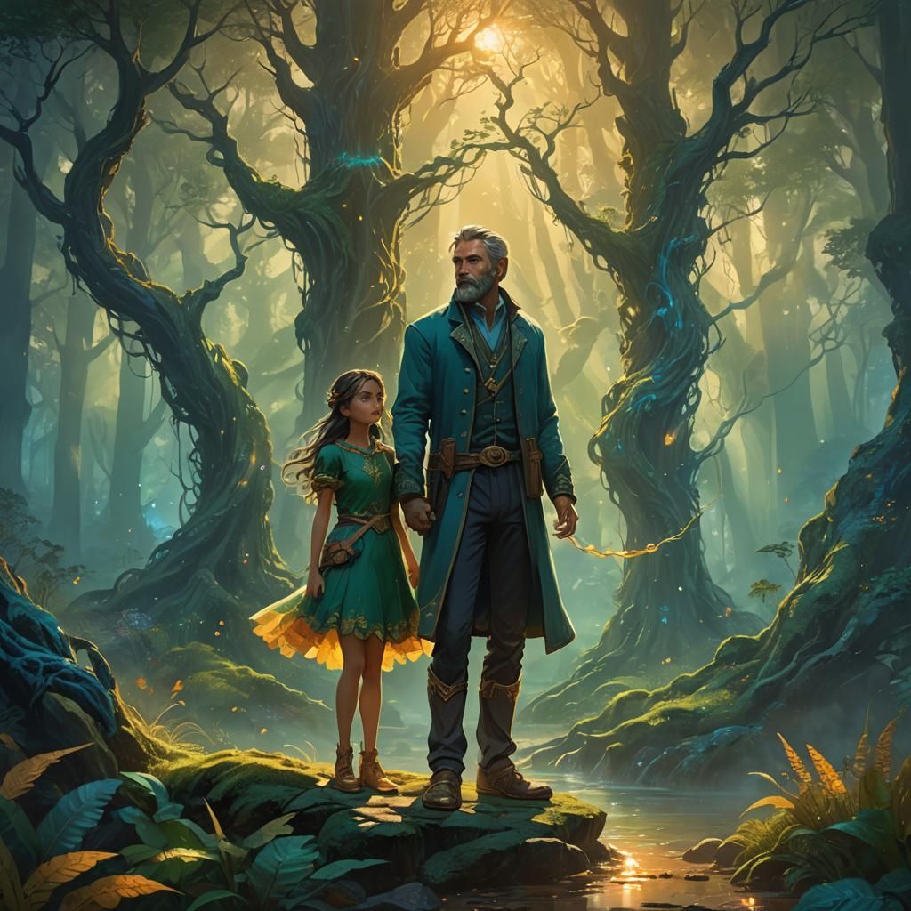 Girl and Father in Mystical Forest Concept Art