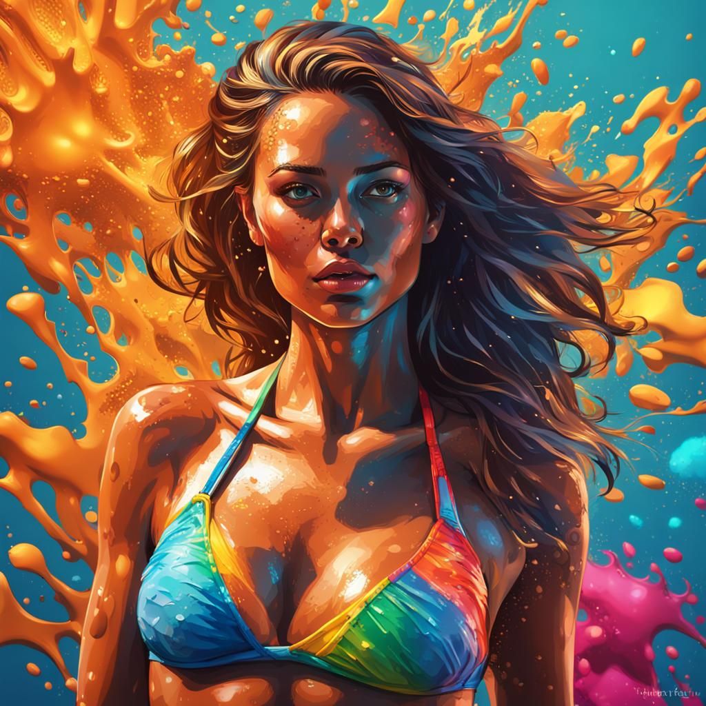 Hyperrealistic Woman in Bikini Splash Art