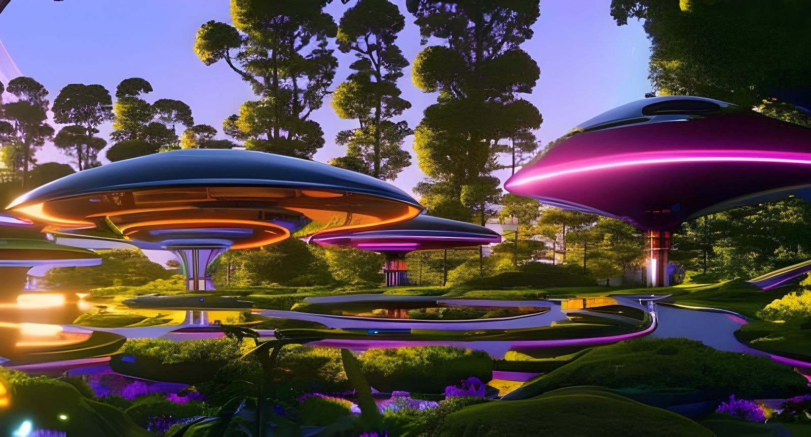 Futuristic Glass Domed Arboretum in Cyberpunk Style