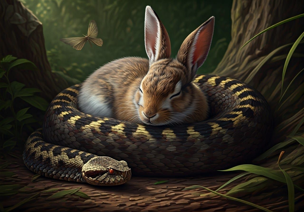 Rabbit Sleeps Guarded by Adder