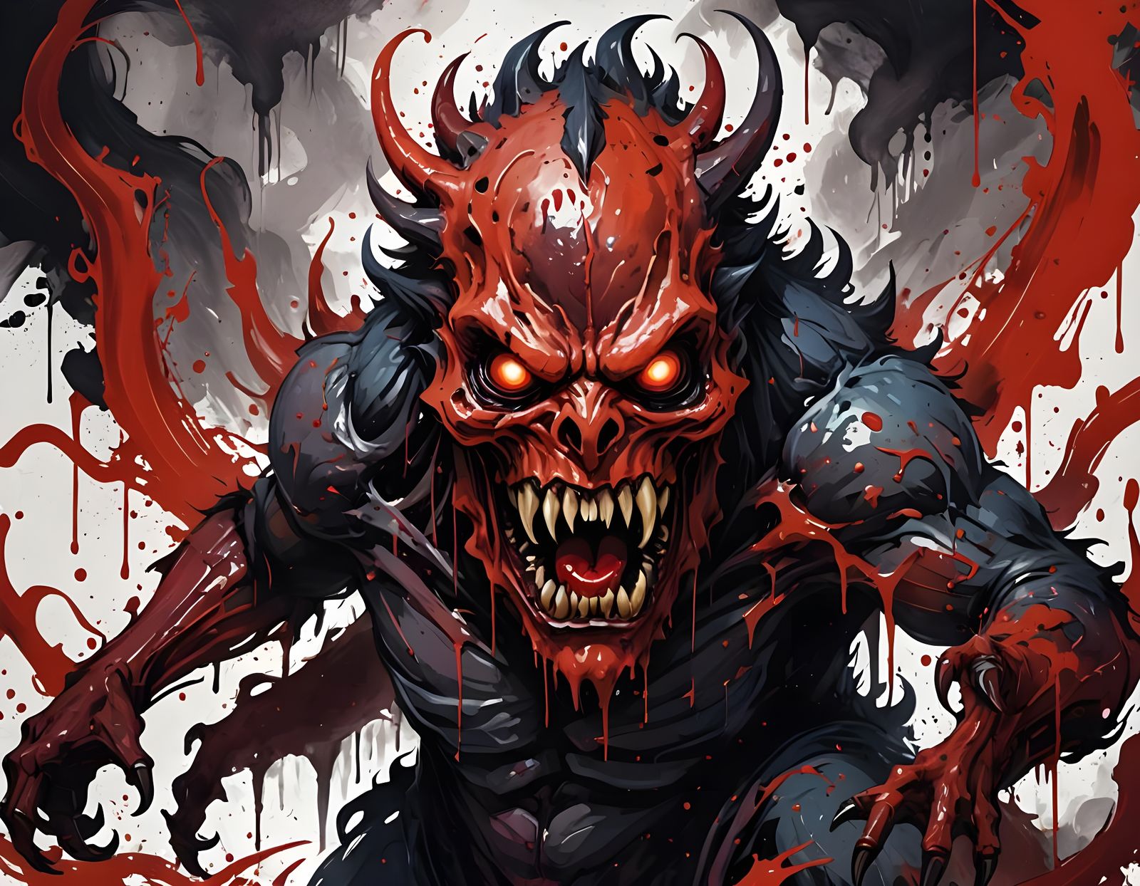 Abstract Monster Covered in Blood: Digital Illustration