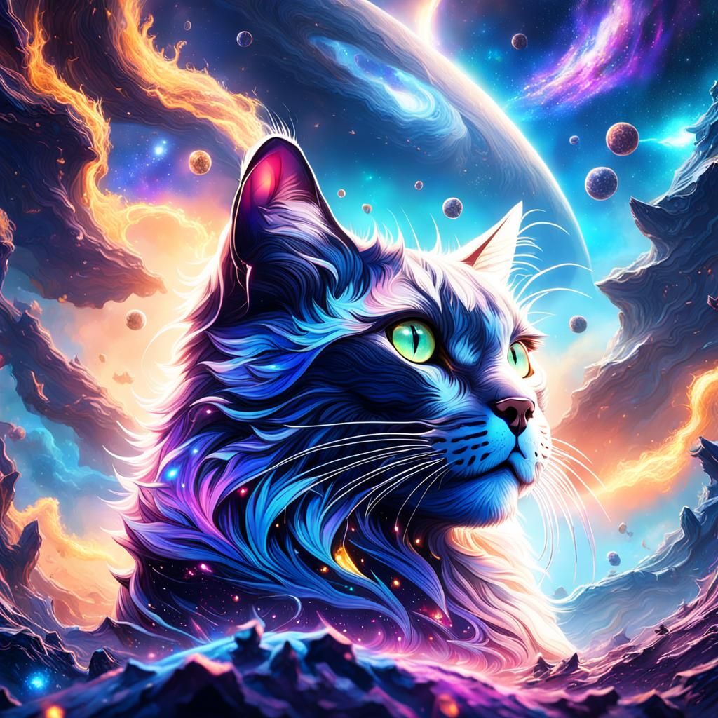 Fantastical Cat Galaxy Hybrid in Detailed Matte Painting