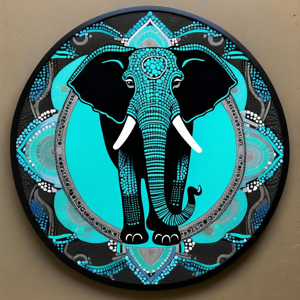 Elephant Mandala in Pointillist Art Nouveau Style