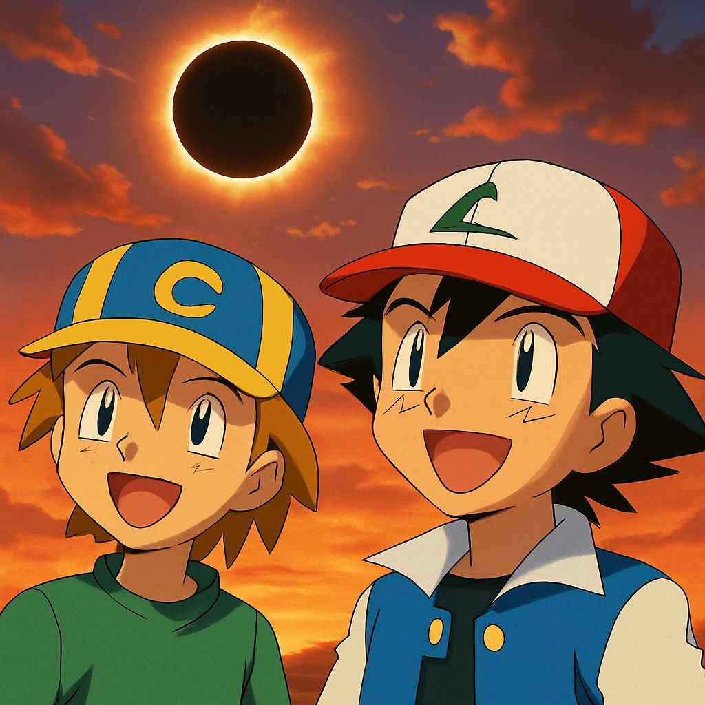 Pokémon Characters Watch Solar Eclipse at Sunset