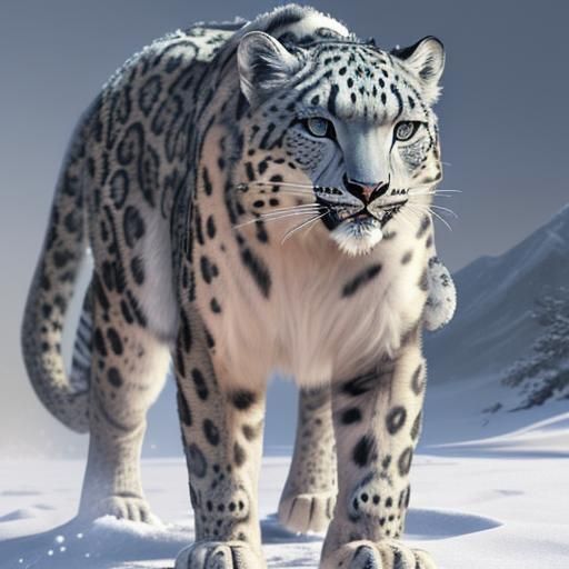 Detailed Snow Leopard in Winter Scene