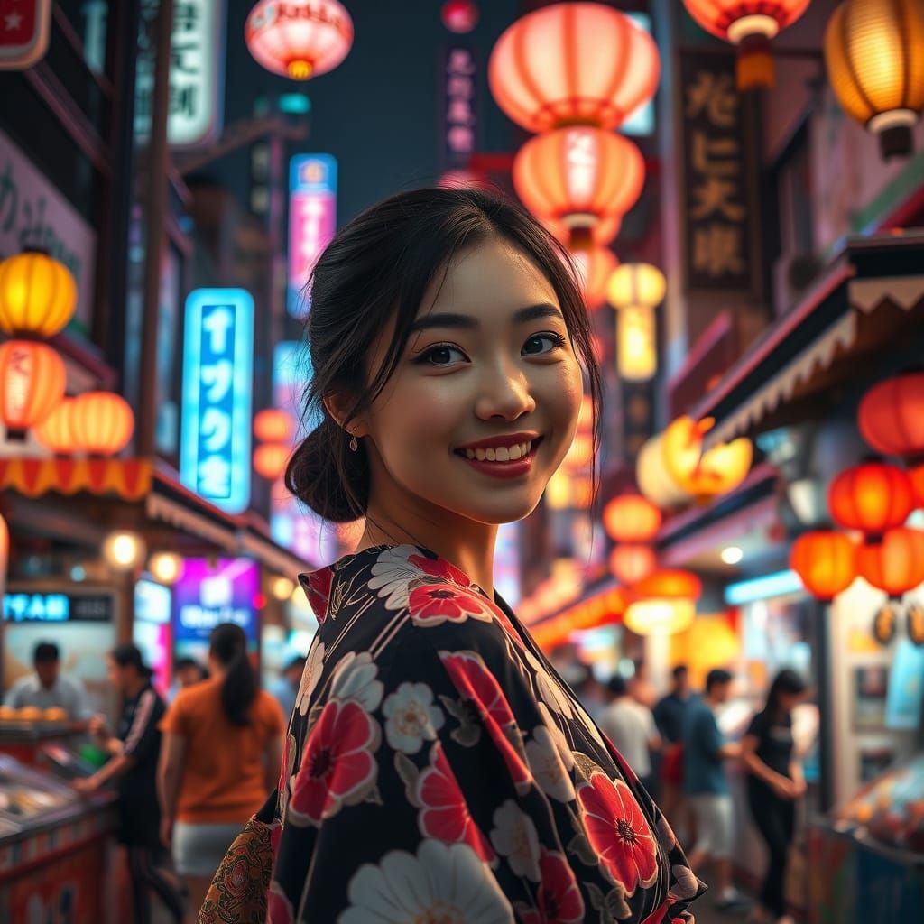 Tokyo Night Market in Vibrant Neon Light