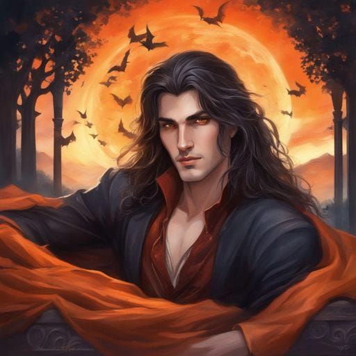 Handsome Vampire Portrait in Transylvania at Sunset