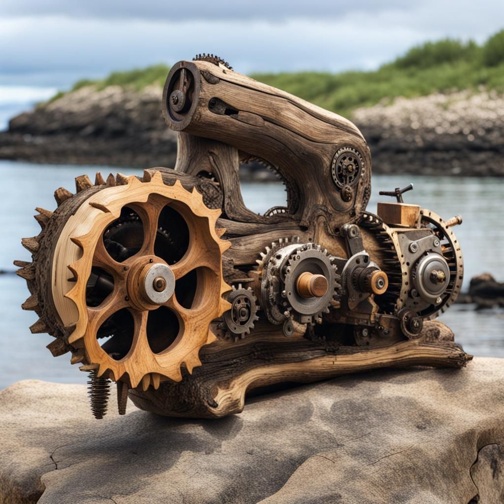 Steampunk Chainsaw on Rocky Beach Display