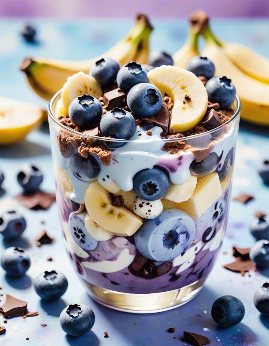 Blueberry Lavender Yogurt Parfait in Watercolor Style