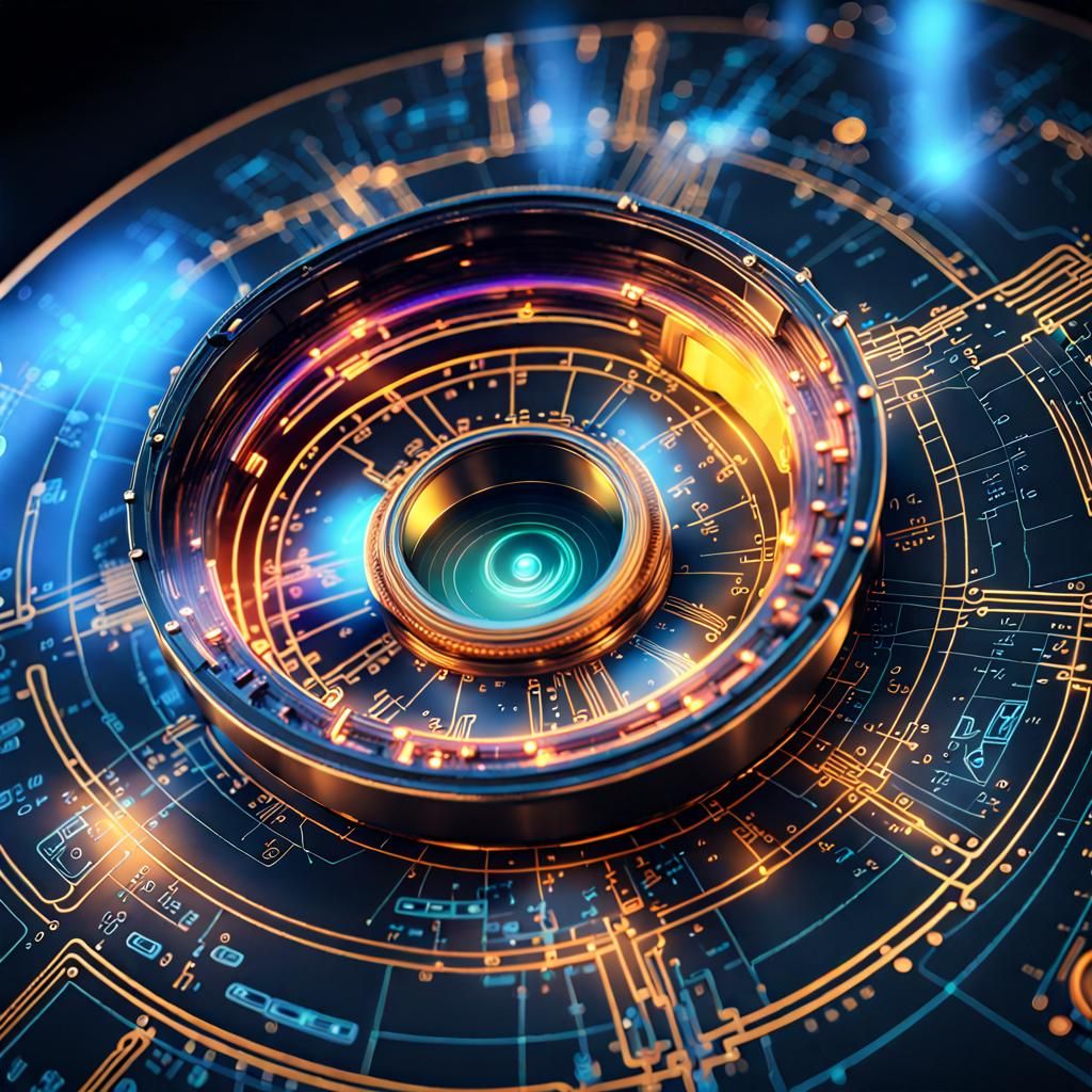 Futuristic High-Tech Gadget with Holographic Blueprint