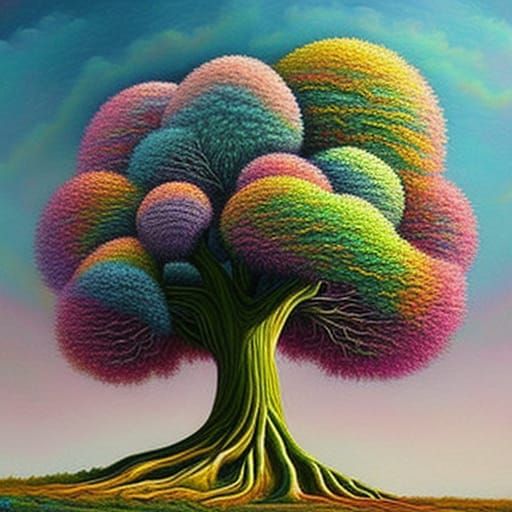 Colorful Cotton Candy Tree Illustration in Fantasy Art Style