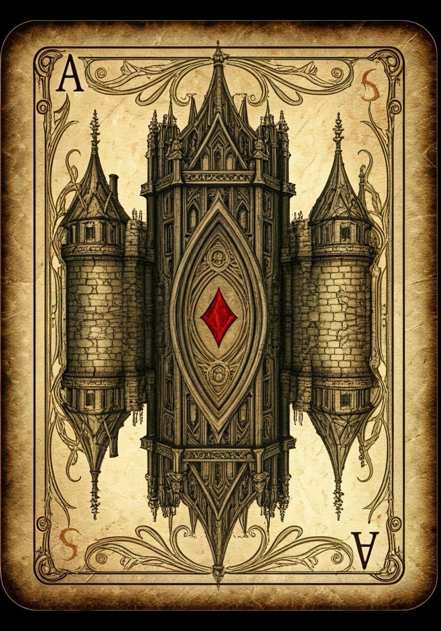 Vintage-Style Ace of Clubs with Whimsical Fairytale Castle