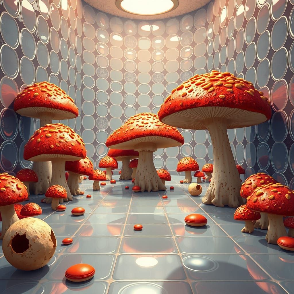 Whimsical Mushroom Room in Stylized Illustration