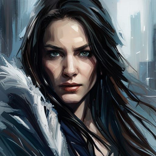 Brunette Actress in Wizard Robe, Detailed Oil Painting