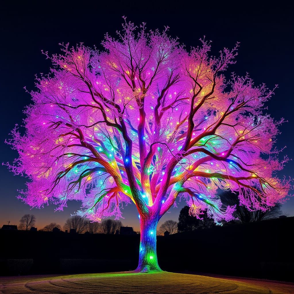 Surreal Multicolored Glass Tree with Ethereal Glow