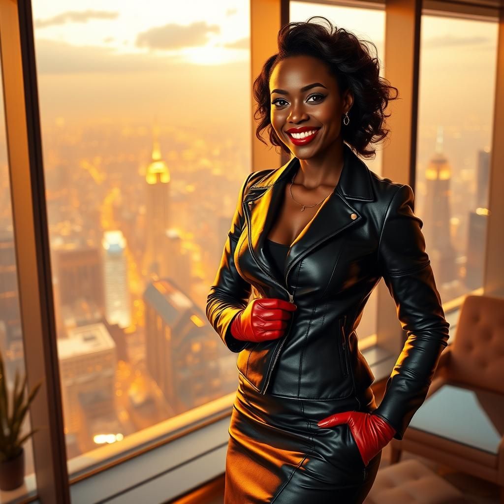 Confident Black CEO in Leather, Hyper-Realistic Style