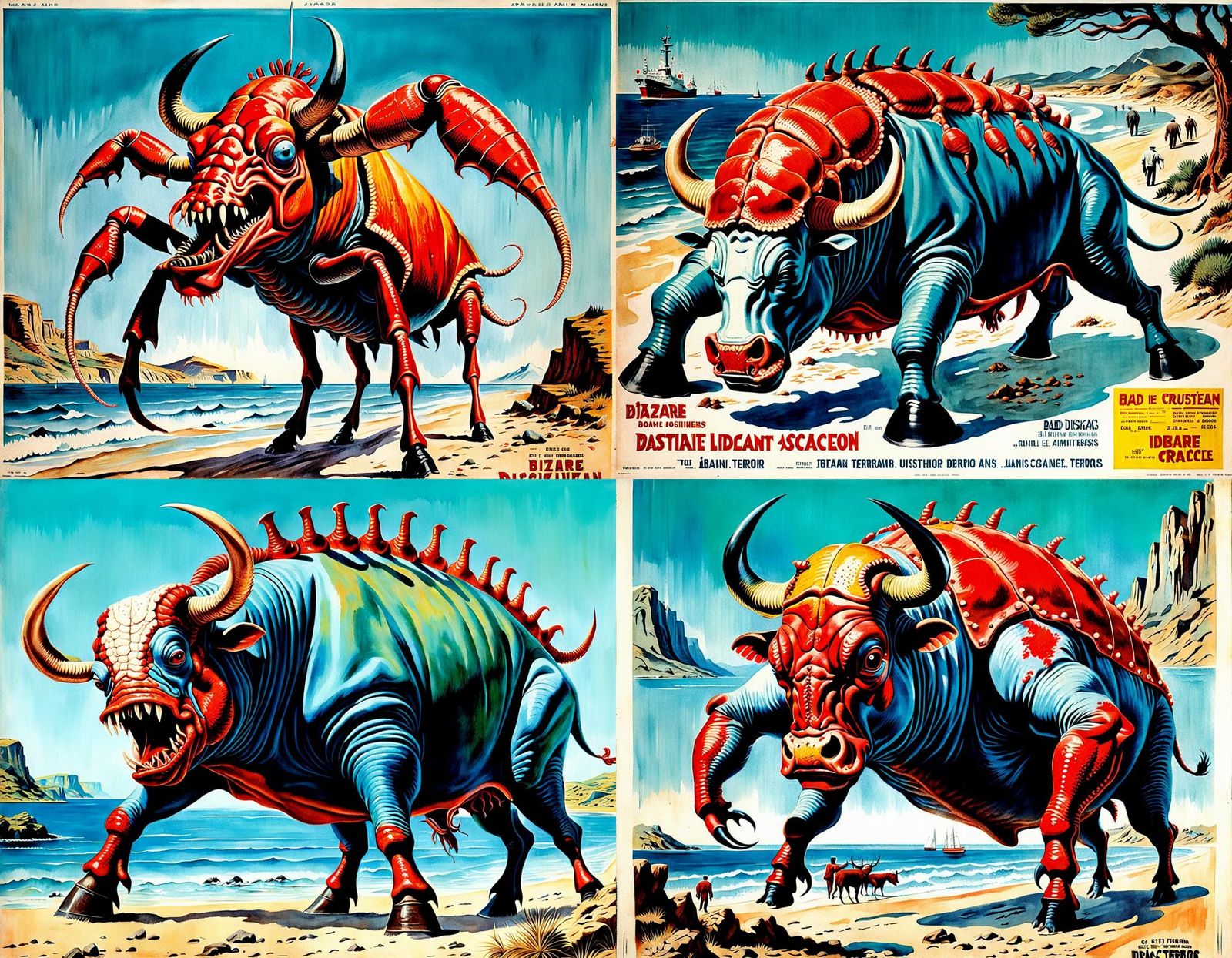 Bizarre Mutant Crustacean-Bovine Hybrid: 1960s Movie Poster