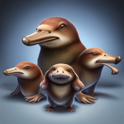Hyperdetailed Platypus Family Portrait in Dynamic Lighting