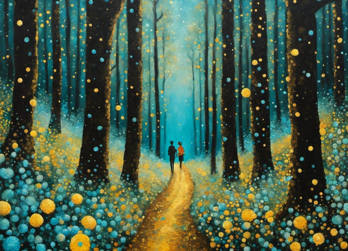 Forest Walk in Pointillist Oil Painting Style