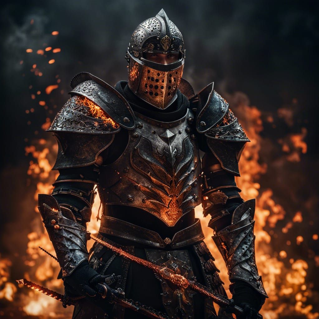 Fiery Knight in Armor: Dark Fantasy Concept Art