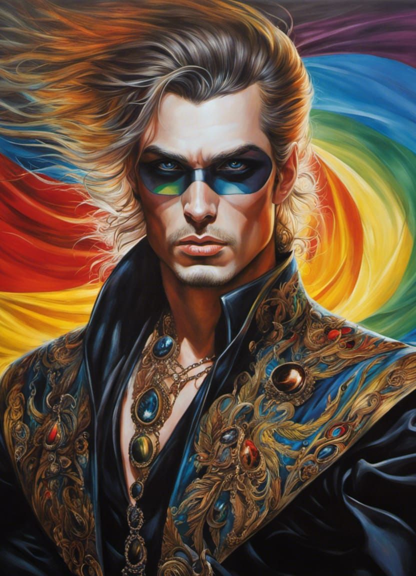 Gothic Male Acrylic Painting with Rainbow Flag