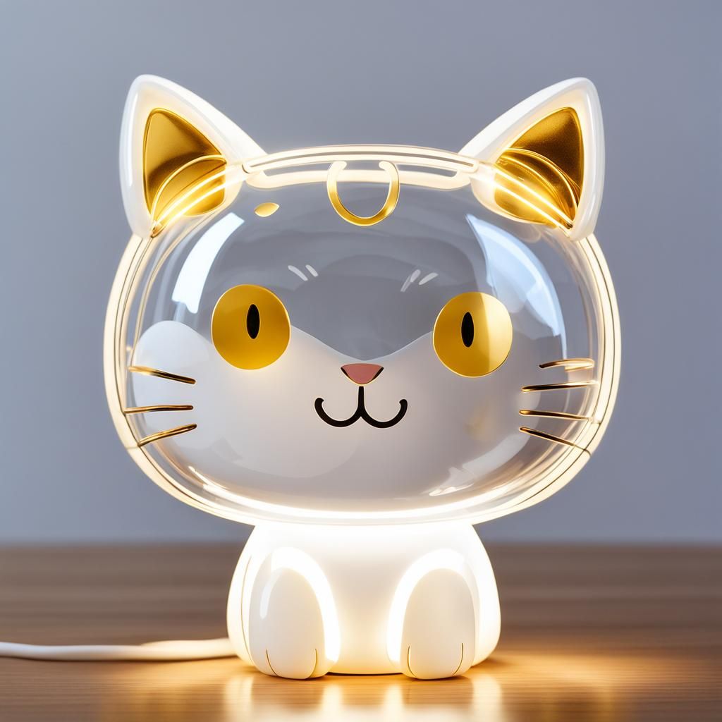 Cat Humidifier with Golden Ears in Cel-Shaded Style