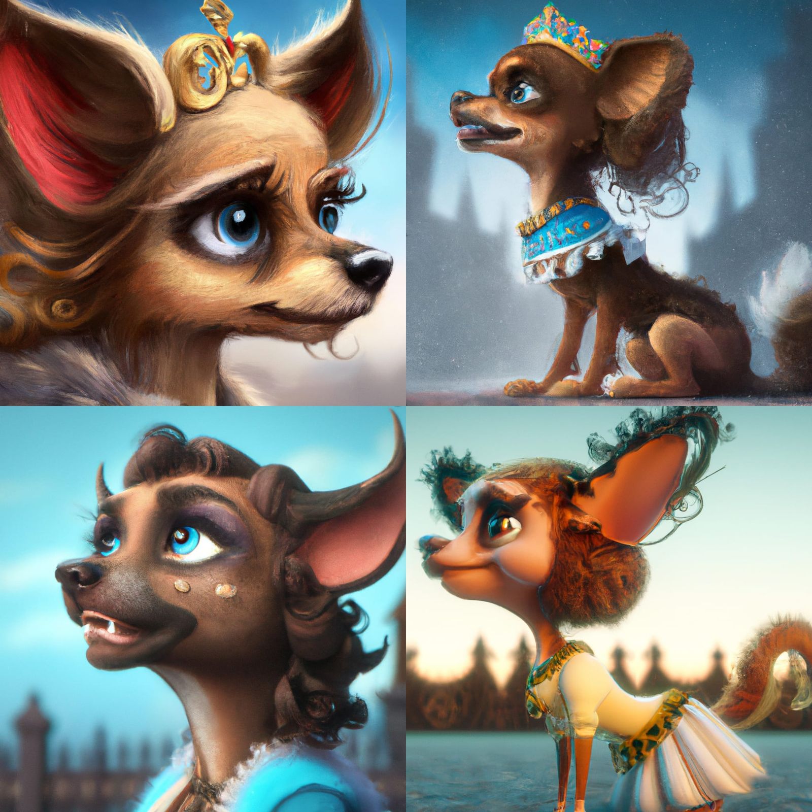 Cartoon Chihuahua Princess Portrait, Digital Matte Painting