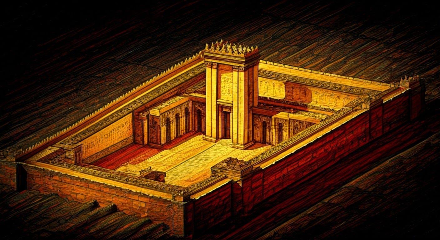 Detailed Painting of the Temple's Architectural Layout