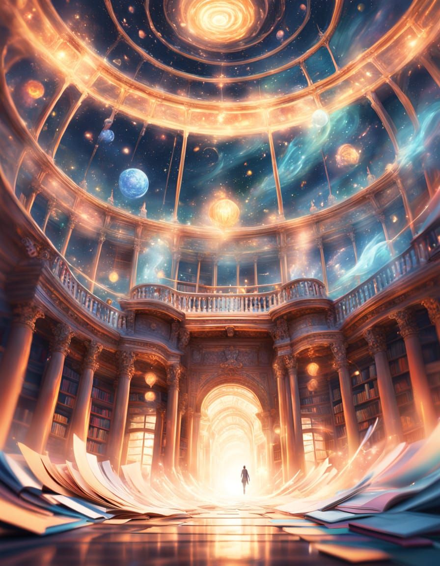 Library Portal to Cosmic Stardust: Digital Illustration