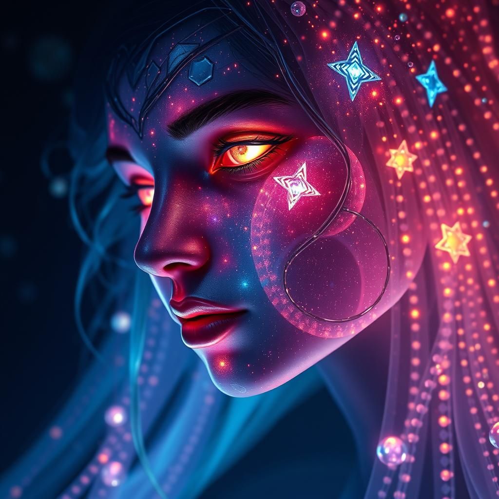 Mystical Entity in Celestial Stained Glass Portrait