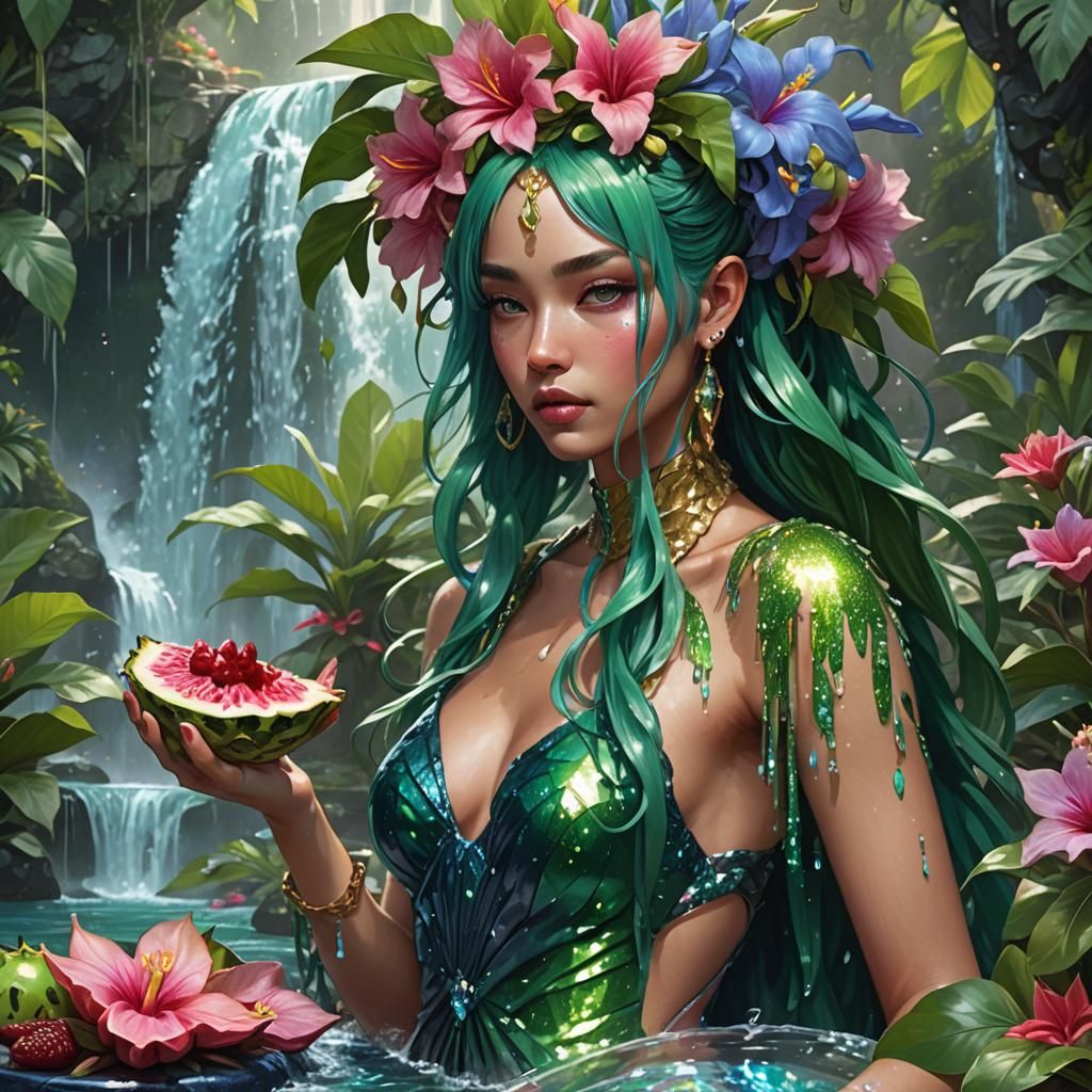 goddess with green hair