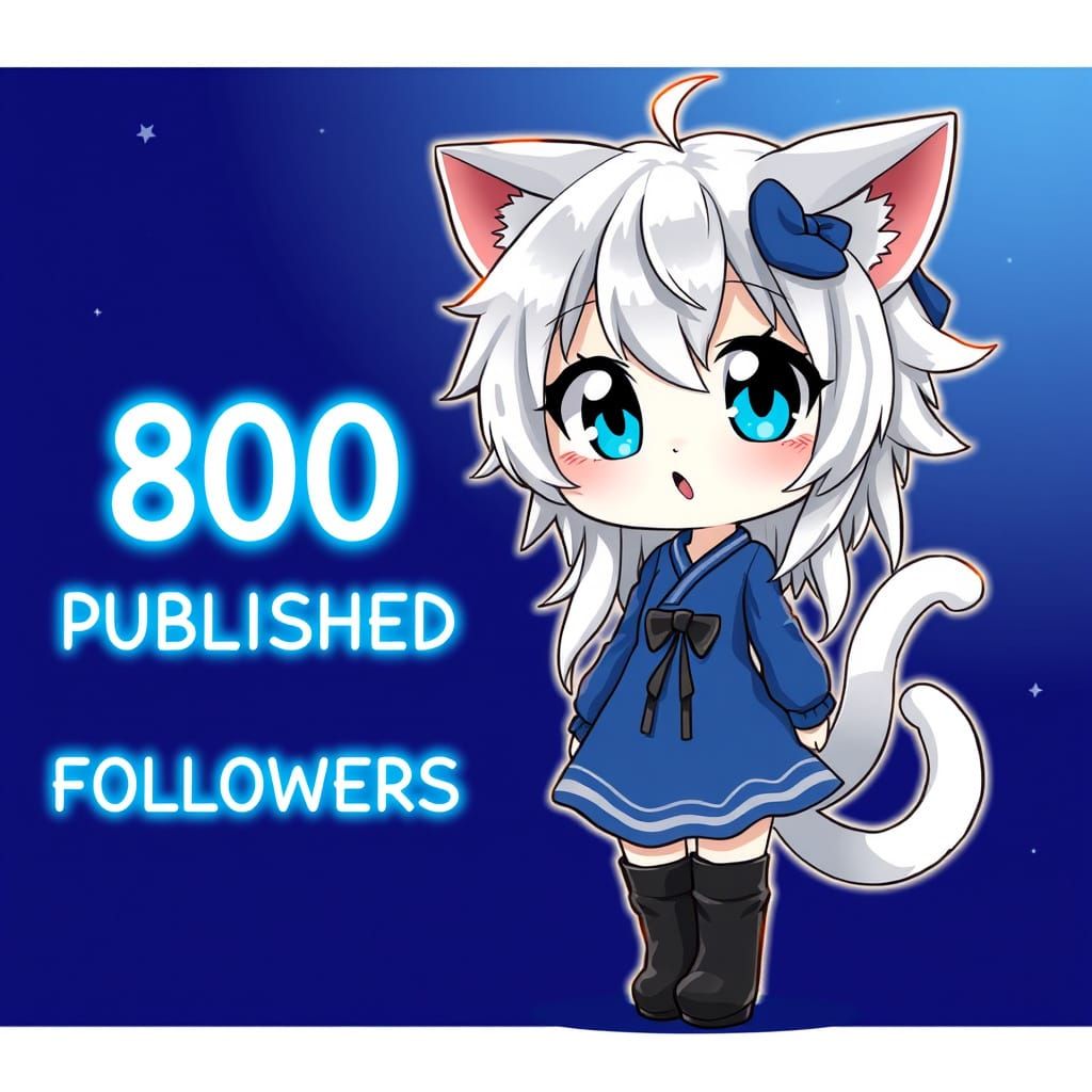 Adorable Anime Catgirl with Sparkling Neon Accents