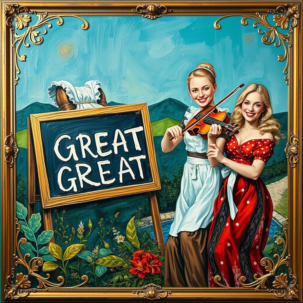 Luminous Oil Painting with Impasto Textures and Golden Accen...