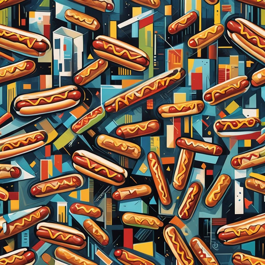 Cubist Hot Dog Art Deco Painting